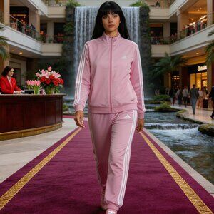 Adidas Women’s Large Clear Pink 2‑PC Track Suit Set Jacket KT0125 Pants JD4537